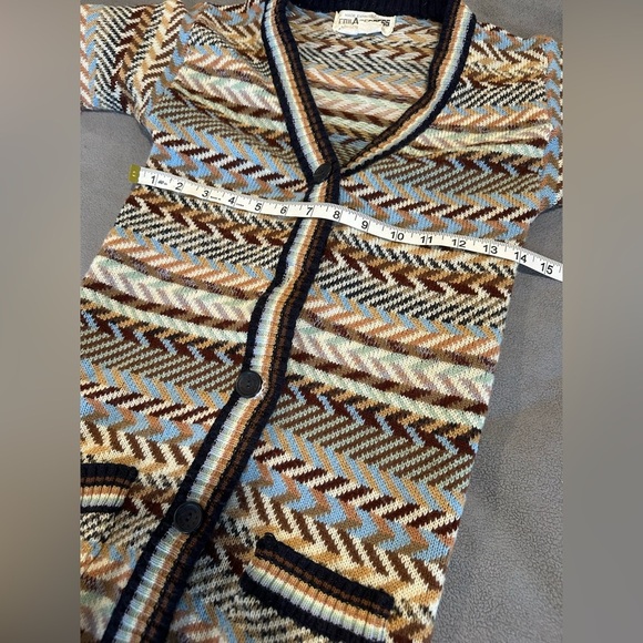 VTG 70’s College Dress Chevron Striped Cardigan. Colorful. Pockets Small. - Picture 3 of 15